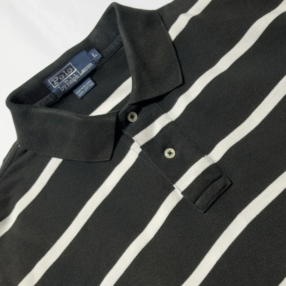 Polo Ralph Lauren Black & White Striped Mesh Men's‎ L Polo Shirt